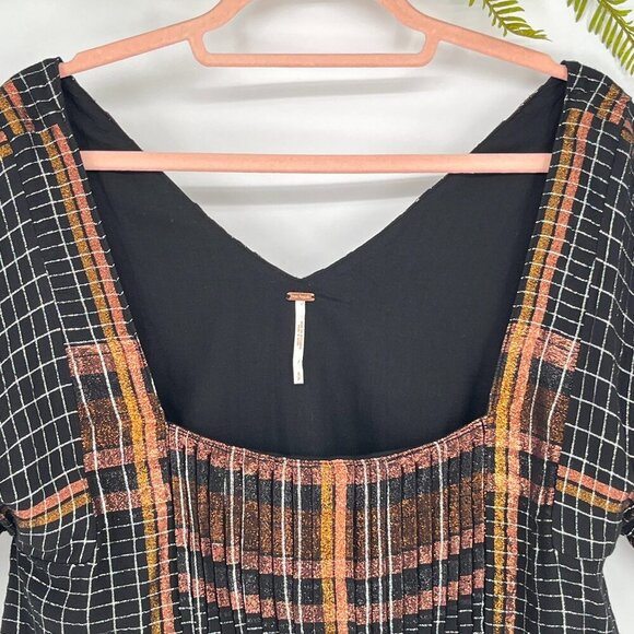 Free People Barcelona Shimmer Plaid Metallic Mini Dress in Black Pockets SP - Picture 4 of 15